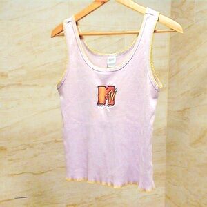 MTV y2k pink lilac with yellow trim cropped tank top vintage rare aesthetic